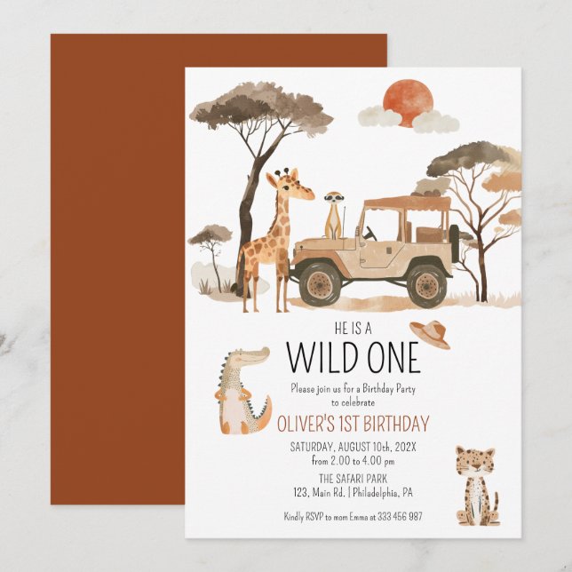 Wild One Boy 1st Birthday Safari Save The Date (Front/Back)