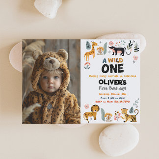 Wild One Boy First Birthday Photo Invitation