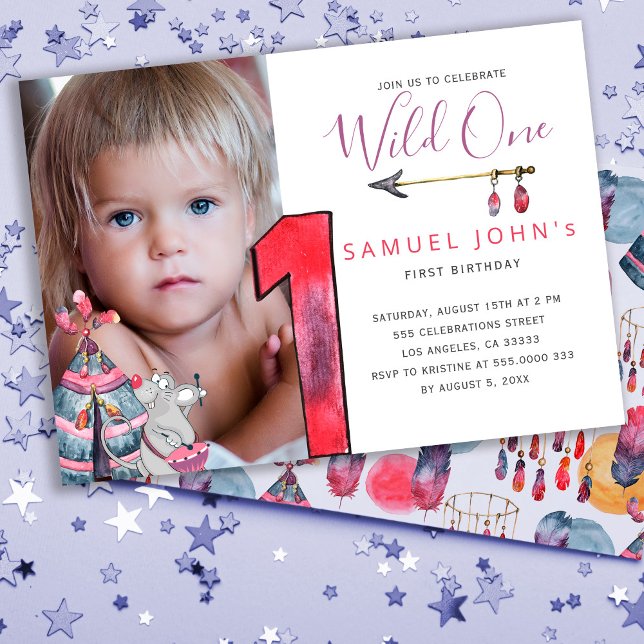 Wild One boy first birthday tribal PHOTO party Invitation (Creator Uploaded)