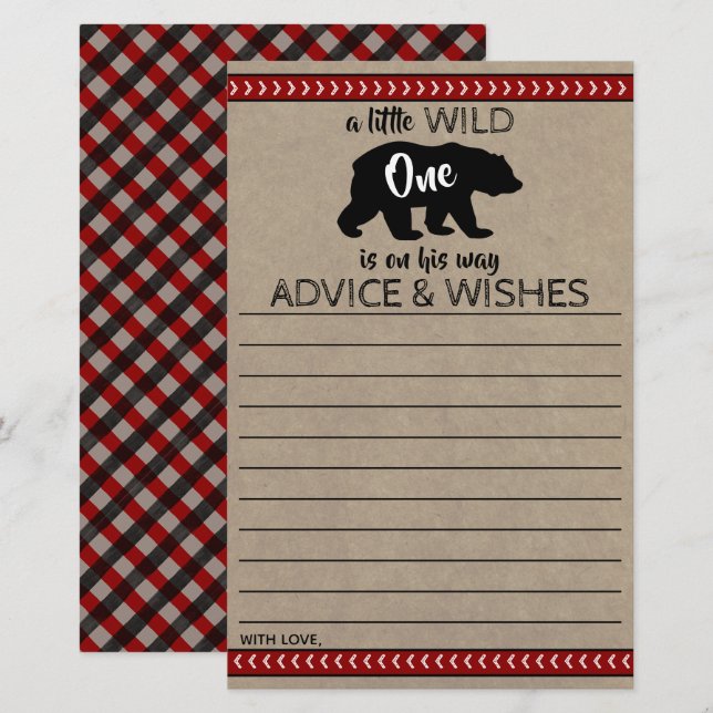 Wild One Boys Baby Shower Advice & Wishes (Front/Back)