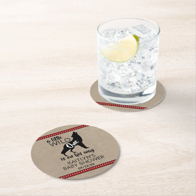 Wild One Boys Baby Shower Round Paper Coaster (Insitu)