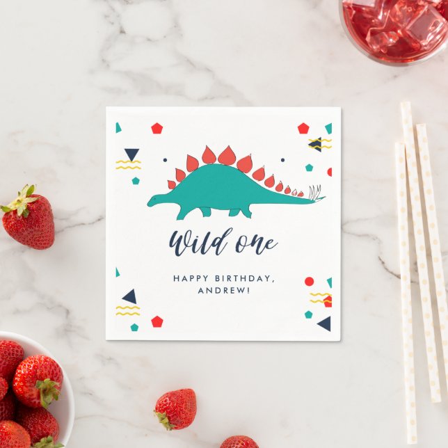 Wild One Boys Confetti Dinosaur Birthday Party Napkin (Insitu)