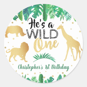 Wild One Boys First Birthday Party Favour Classic Round Sticker