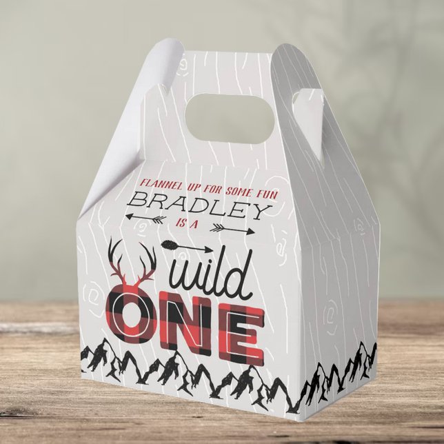 Wild One Boys Rustic Plaid Lumberjack 1st Birthday Favor Box (Creator Uploaded)