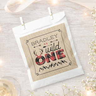 Wild One Boys Rustic Plaid Lumberjack 1st Birthday Favour Bag