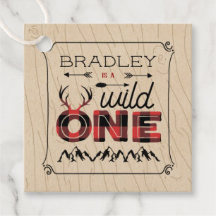 Wild One Boys Rustic Plaid Lumberjack 1st Birthday Favour Tags
