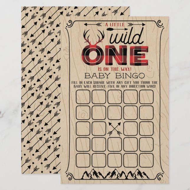 Wild One Boys Rustic Plaid Lumberjack Baby Bingo (Front/Back)