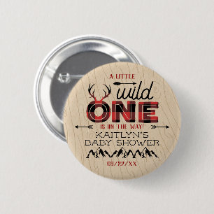 Wild One Boys Rustic Plaid Lumberjack Baby Shower 2 Inch Round Button