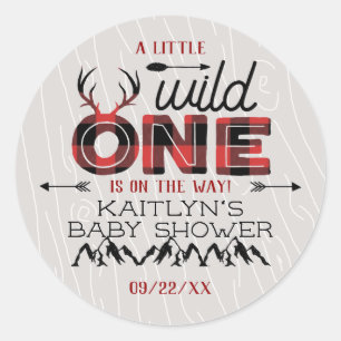 Wild One Boys Rustic Plaid Lumberjack Baby Shower Classic Round Sticker