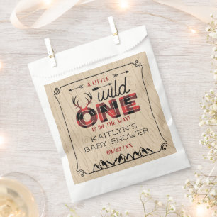 Wild One Boys Rustic Plaid Lumberjack Baby Shower Favour Bag