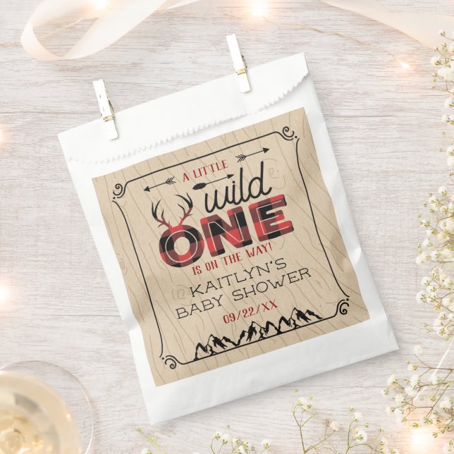 Wild One Boys Rustic Plaid Lumberjack Baby Shower Favour Bag (Clipped)