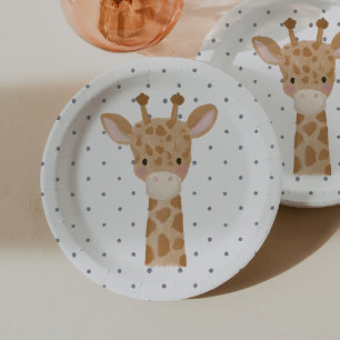 Wild One Boys' Safari Giraffe Blue Polkadot Paper Plate