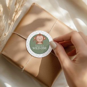 Wild One Boys' Safari Green Monkey Birthday Classic Round Sticker