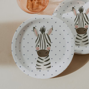 Wild One Boys' Safari Zebra Blue Polkadot Paper Plate
