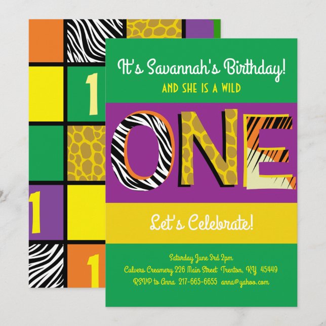 Wild One Colorée 1er anniversaire Invitations (Devant / Derrière)