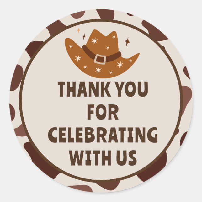 Wild One Cowboy Birthday Thank You Classic Round Sticker (Front)