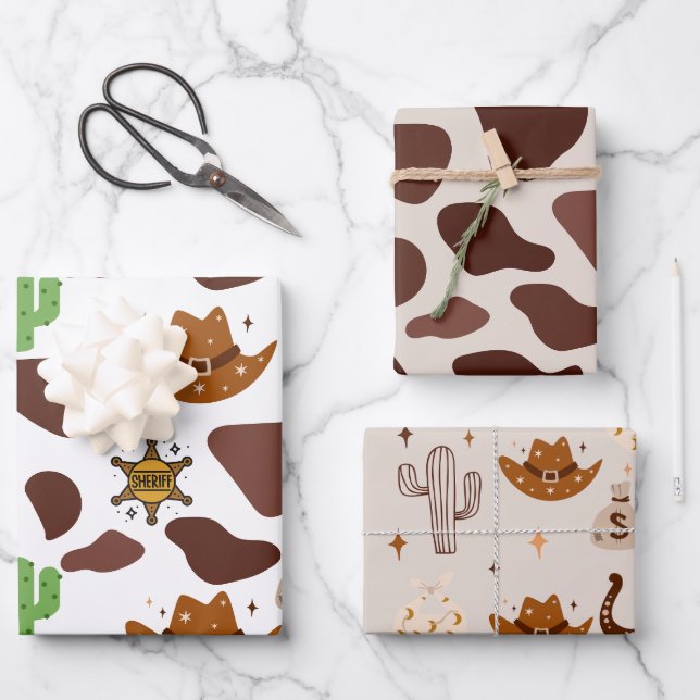 Wild One Cowboy Birthday Wrapping Paper Sheet (Front)