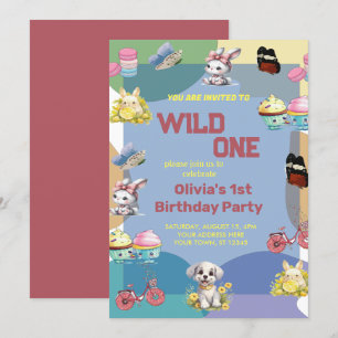 Wild One cute Animals 1st Birthday Invitation
