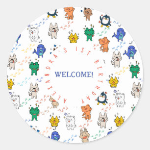 Wild ONE Cute Animals 1st Birthday Kids  Classic Round Sticker