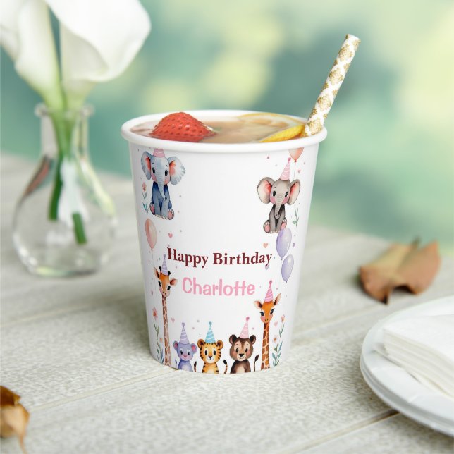 Wild One Cute Animals Balloon girls Birthday Paper Cups (Insitu)