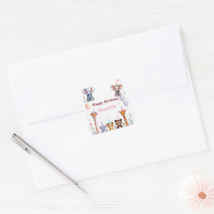 Wild One Cute Animals Balloon girls Birthday Square Sticker