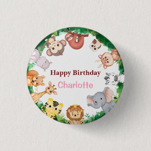 Wild One Cute Animals zoo Birthday party 1 Inch Round Button