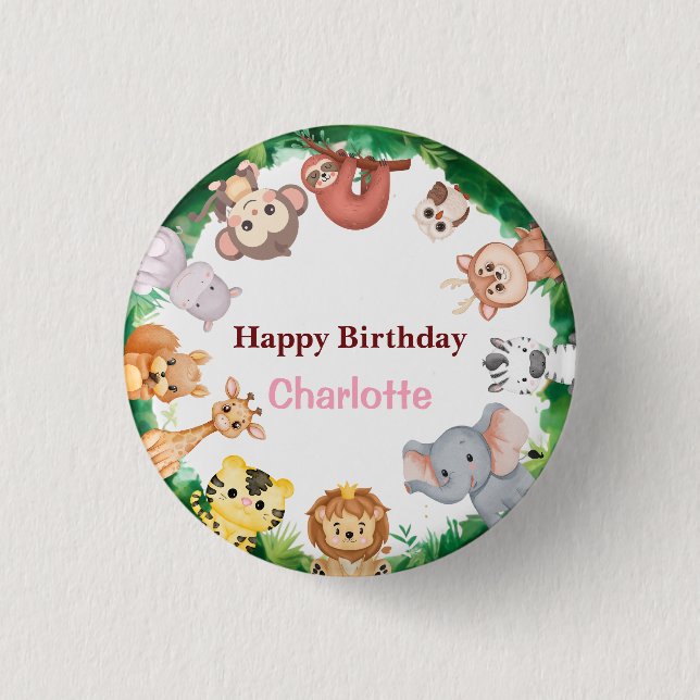Wild One Cute Animals zoo Birthday party 1 Inch Round Button (Front)