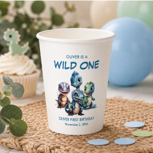 Wild One Cute Dinosaur First Birthday Party Paper Cups
