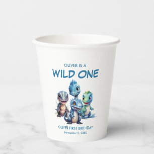 Wild One Cute Dinosaur First Birthday Party Paper Cups