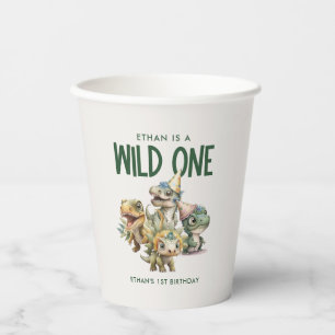 Wild One Cute Dinosaur First Birthday Party Paper Cups