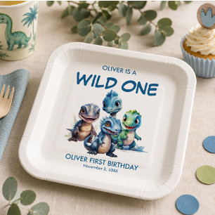 Wild One Cute Dinosaur First Birthday Party Paper Plate