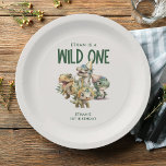 Wild One Cute Dinosaur First Birthday Party Paper Plate<br><div class="desc">Celebrate your wild one's first birthday with our Wild One Cute Dinosaur First Birthday Party paper plates! These plates coordinate perfectly with our invitation and features cute baby dinosaurs in party hats.</div>