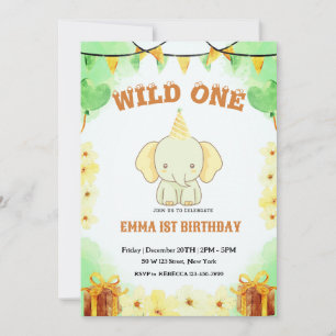 Wild One Cute Elephant 1er anniversaire Invitation