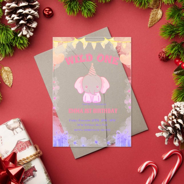 Wild One Cute Elephant 1st Birthday Acrylic Invitations (Insitu (Holiday))