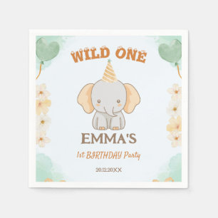 Wild One Cute Elephant 1st Birthday Napkin