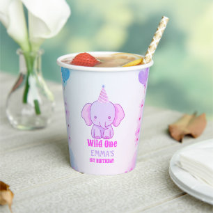 Wild One Cute Elephant 1st Birthday Paper Cups