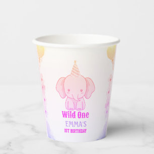 Wild One Cute Elephant 1st Birthday Paper Cups