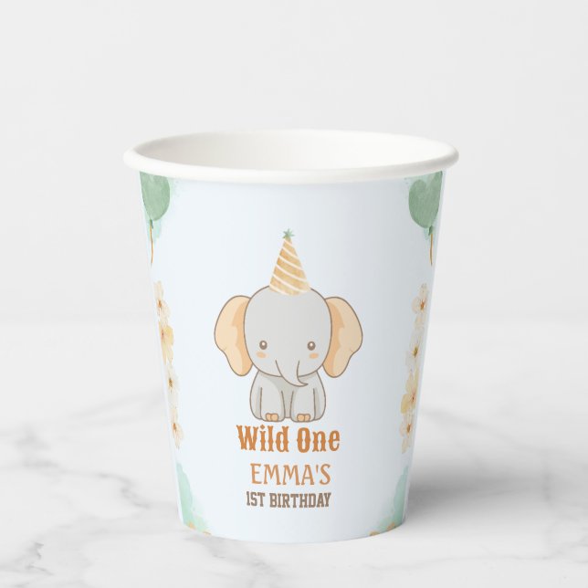 Wild One Cute Elephant 1st Birthday  Paper Cups (Front)