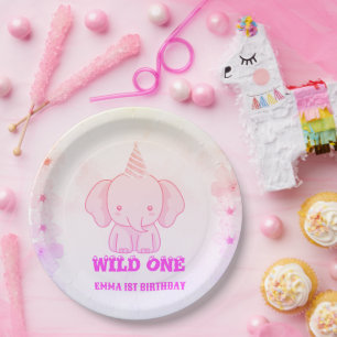 Wild One Cute Elephant 1st Birthday Paper Plate