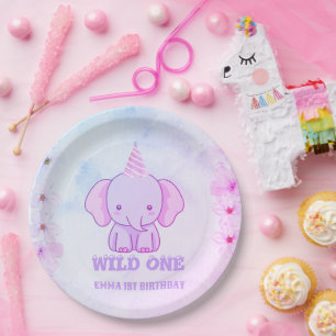 Wild One Cute Elephant 1st Birthday  Paper Plate