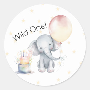 Wild One Cute Elephant Balloon Cake 1st Birthday Classic Round Sticker