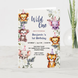 Wild One Cute flowers Animal Child's 1st Birthday  Invitation