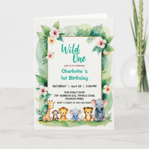 Wild One Cute Jungle Animal Child's 1st Birthday  Invitation