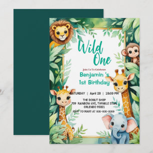 Wild One Cute Jungle Animal Child's 1st Birthday Invitation