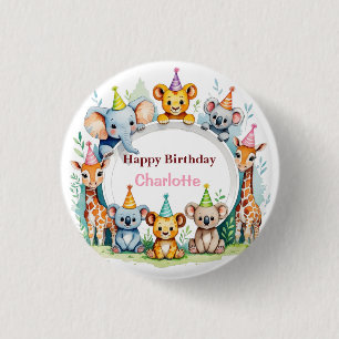 Wild One Cute Jungle Animal Child's Birthday  1 Inch Round Button