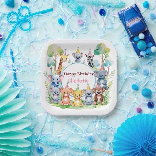 Wild One Cute Jungle Animal Child's Birthday  Paper Plate (Party)