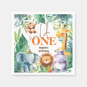 Wild One Cute Jungle Animals 1st Birthday Party Napkin