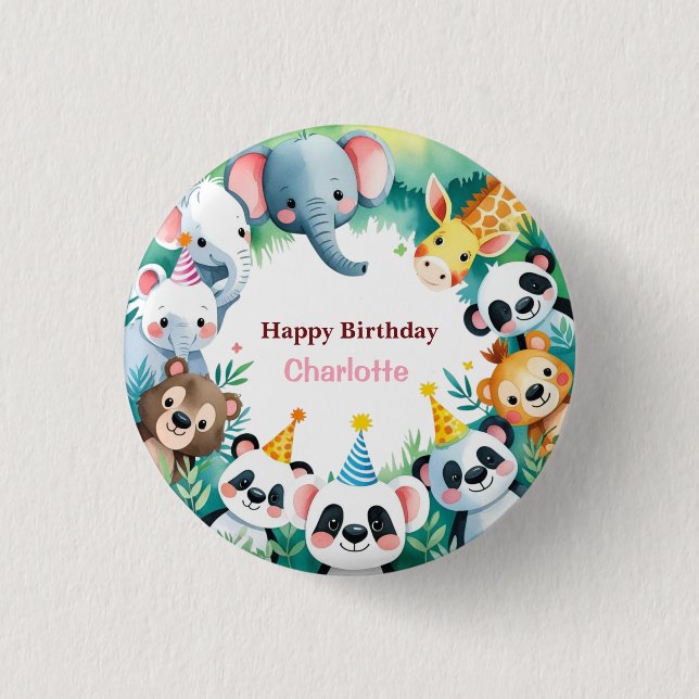 Wild One Cute Jungle Animals Child's Birthday  1 Inch Round Button (Front)