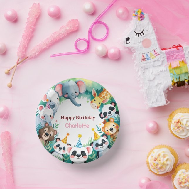 Wild One Cute Jungle Animals Child's Birthday  Paper Plate (Party)