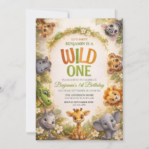 WILD ONE cute Jungle Safary Custom 1st Birthday Invitation